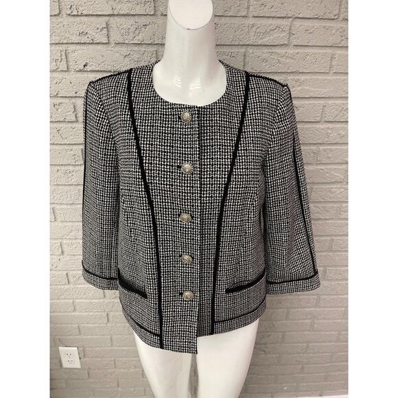 Karl Lagerfeld Black & White Tweed Blazer Size 8 - Picture 1 of 10